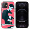 iPhone 12 Pro glass case with abstract art design, protects against falls, supports wireless charging.