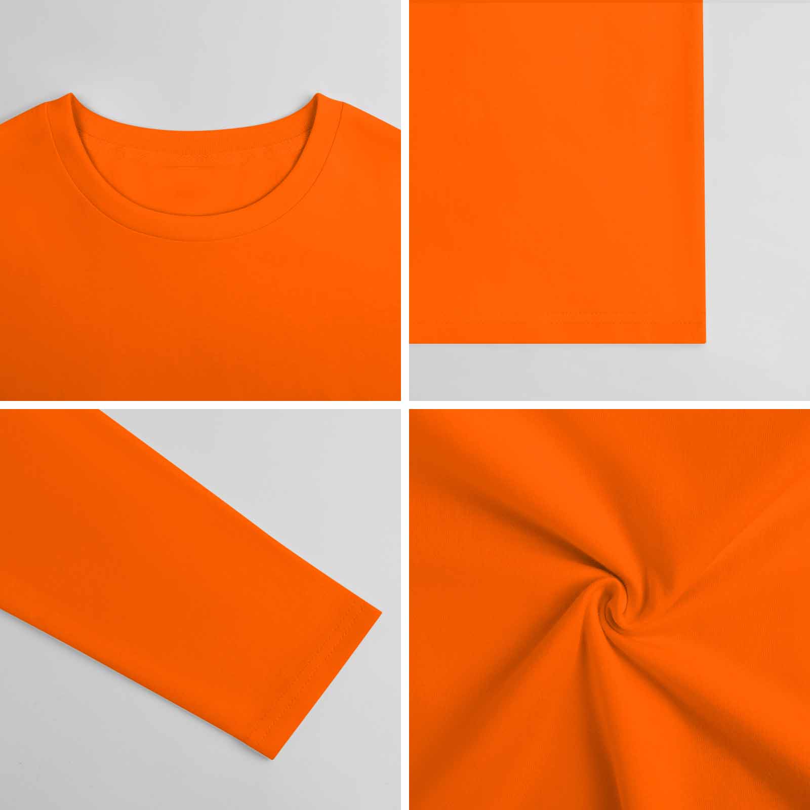 Orange pure cotton long sleeve T-shirt, showcasing fabric detail and design.