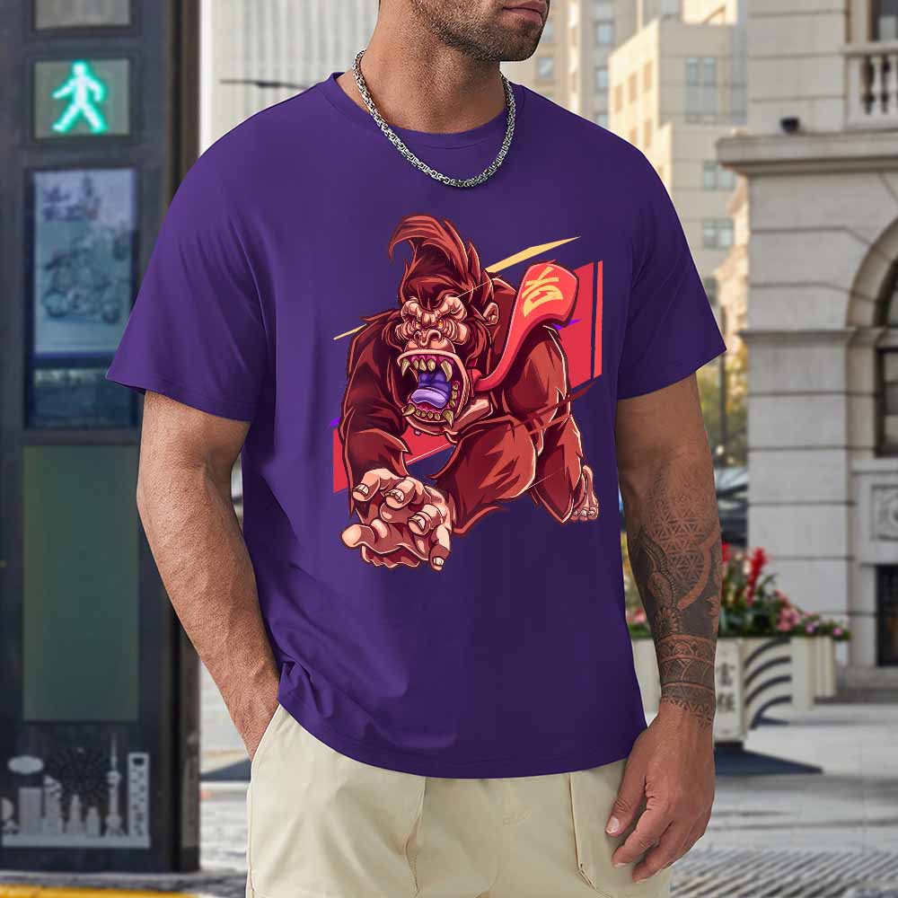 Purple cotton men's t-shirt with red monster graphic print by Inkedjoy