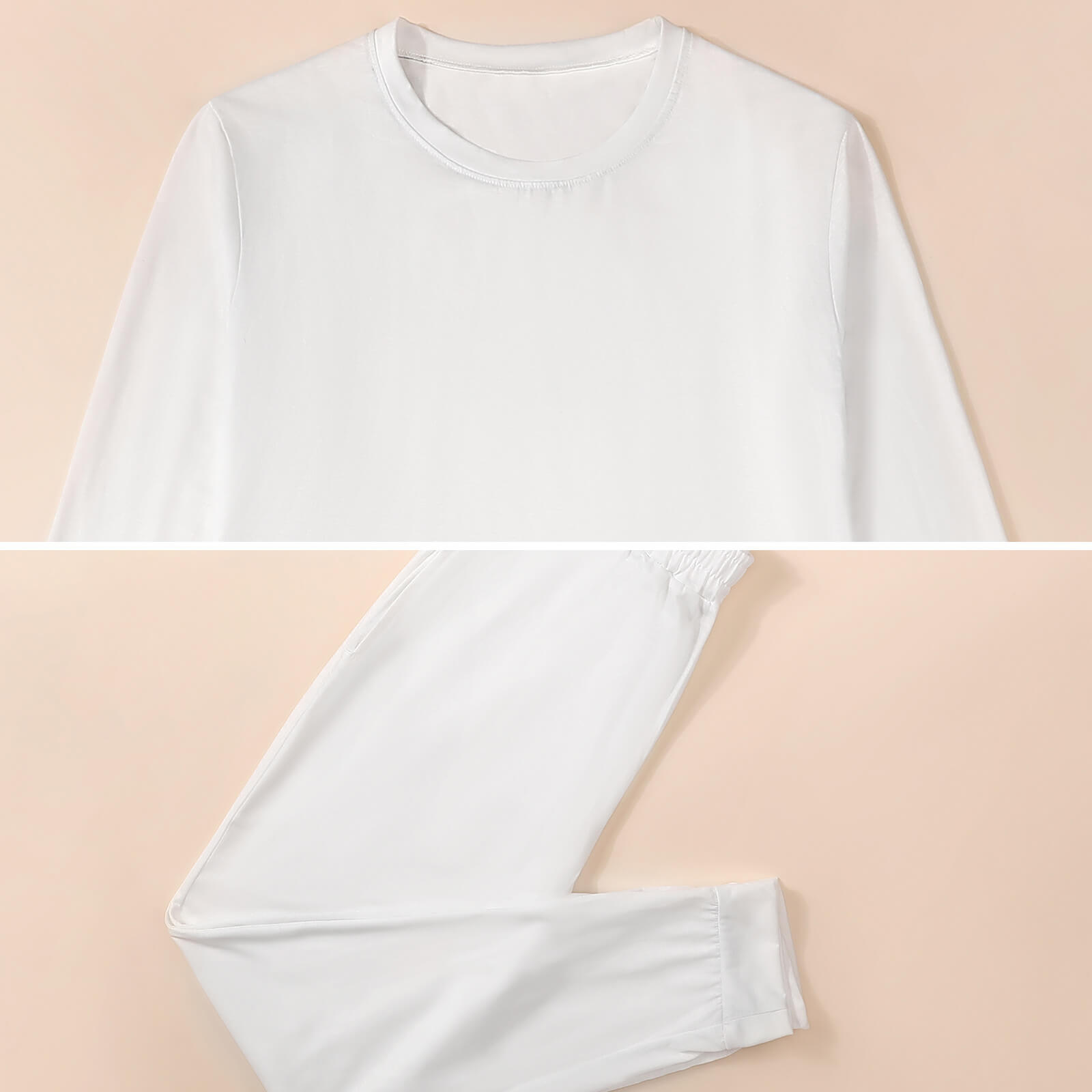 White boy's pajama top, crew neck design, soft polyester blend, comfortable sleepwear.