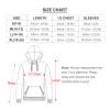 Youth hoodie size chart with dimensions for length, chest, and sleeves.