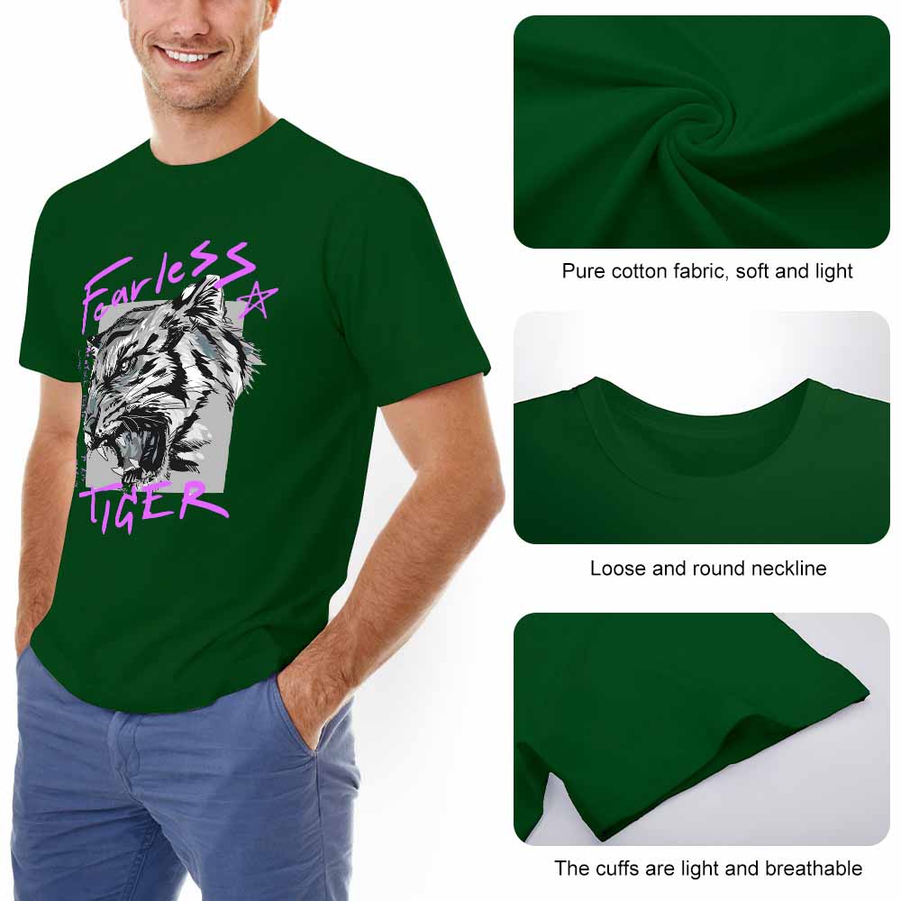 Men's dark green Fearless Tiger graphic tee, cotton comfort, collection