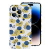 iPhone 14 phone case with abstract yellow and blue design, PC plastic, scratch-resistant, precise cutouts