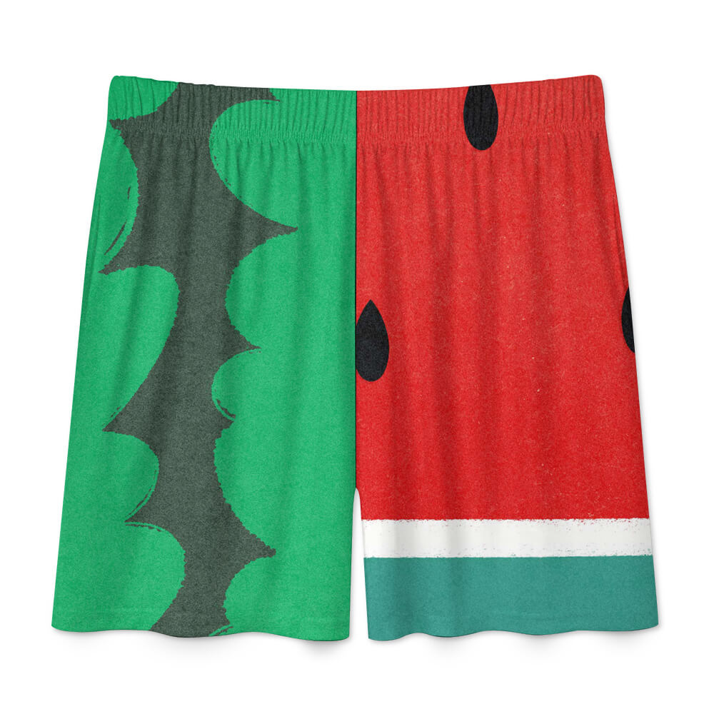 Ice silk watermelon print pajama shorts. Comfortable, breathable sleepwear for home wear.