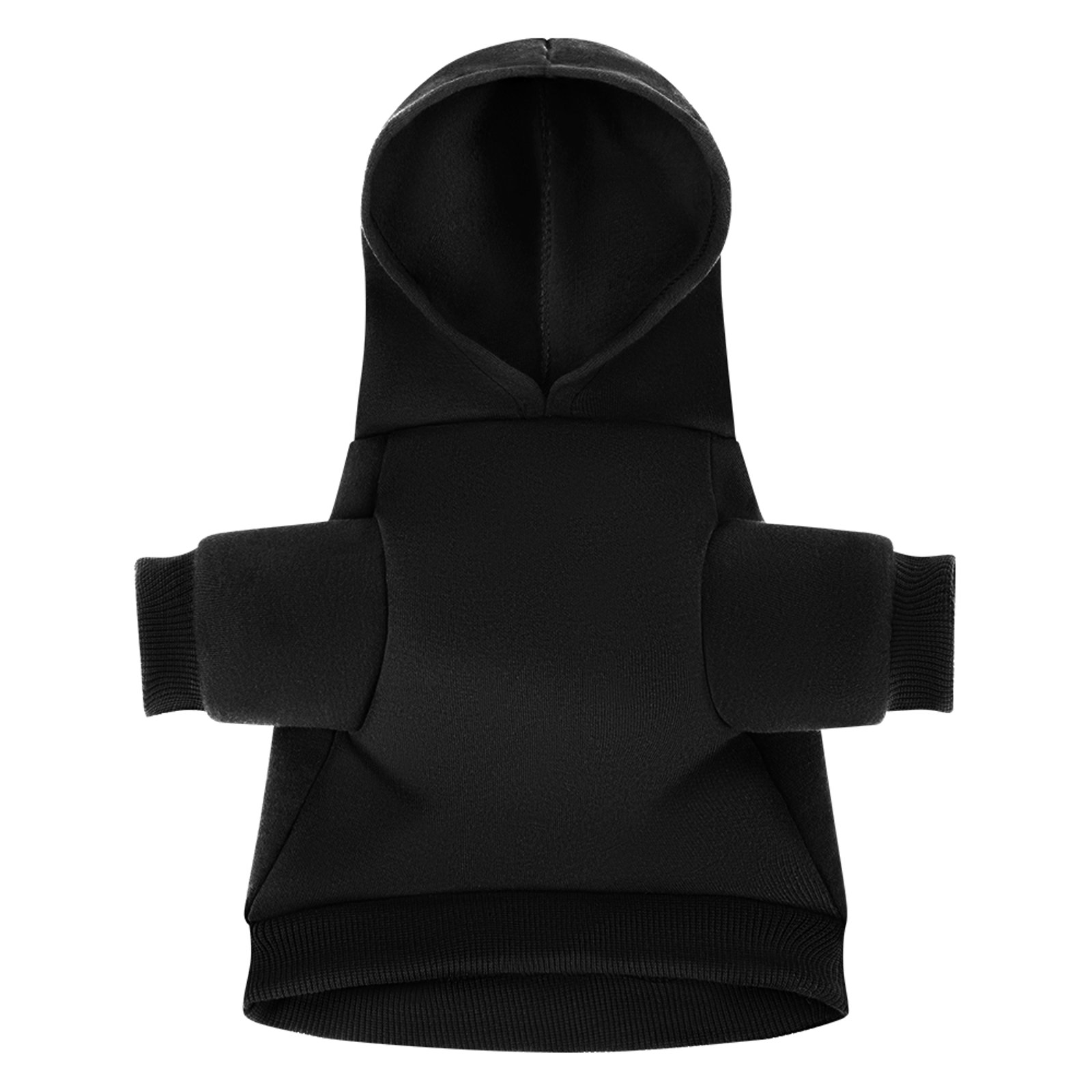 Black pet suit with a hoodie, made of breathable polyester cotton fabric, hip-hop style for pets.