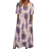 7-point sleeve dress made of polyester, featuring a V-neck and peacock feather pattern, available at Inkedjoy.