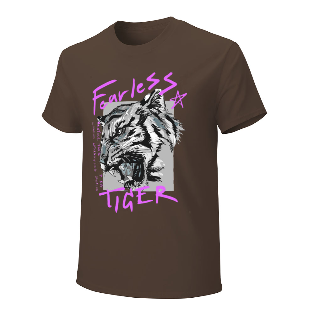 Men's Brown Cotton Fearless Tiger Graphic T-Shirt,Collection