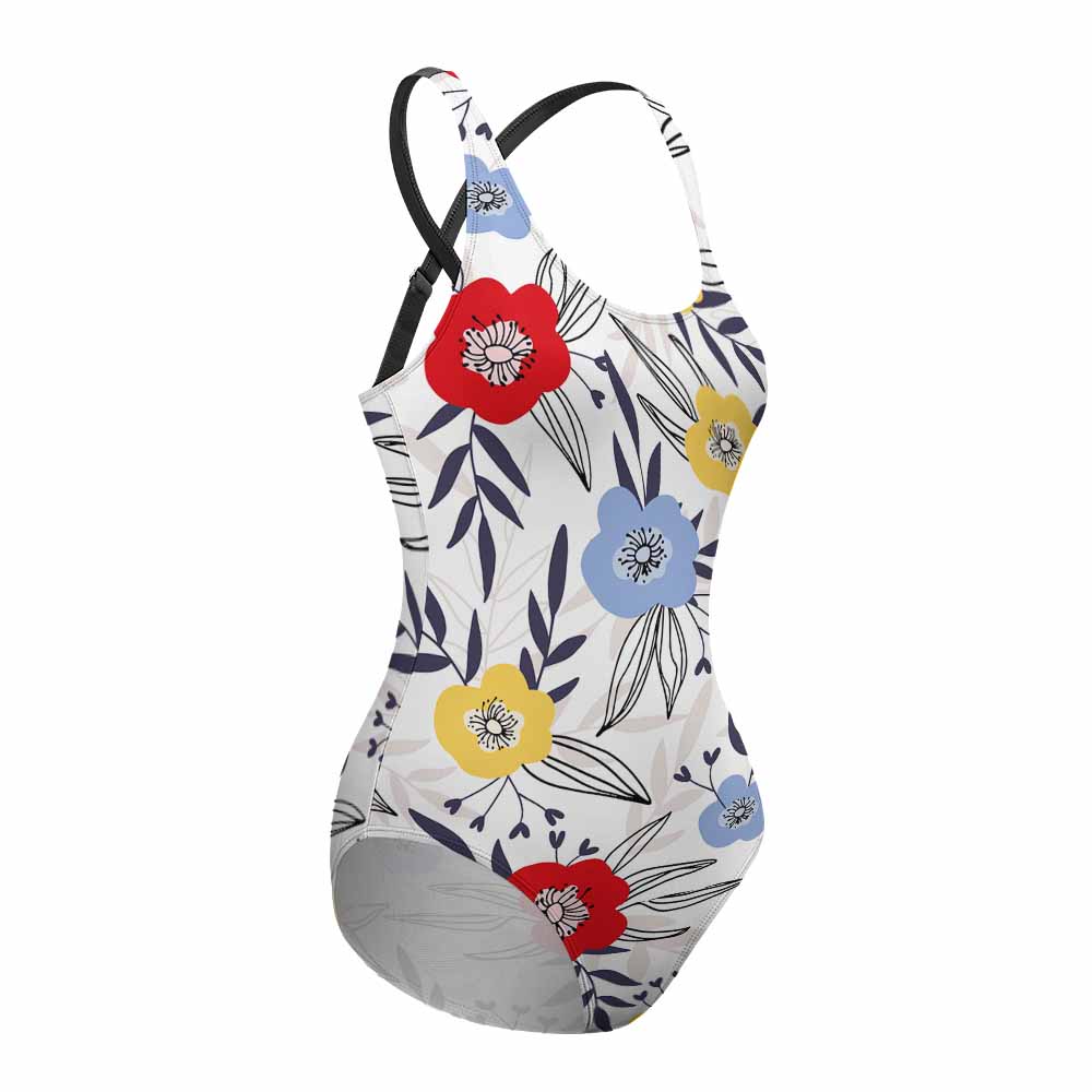 Floral print one-piece swimsuit for women with adjustable straps and flattering design, beach swimwear.