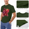 Men's dark green cotton T-shirt with red monster graphic, Inkedjoy product, comfortable cotton.