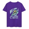 Purple cotton T-shirt with Wild Wave California surfing design, summer fashion