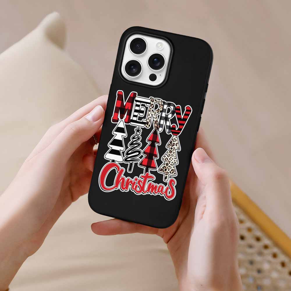 iPhone 16 Series case with Merry Christmas design, black TPU, holiday protection