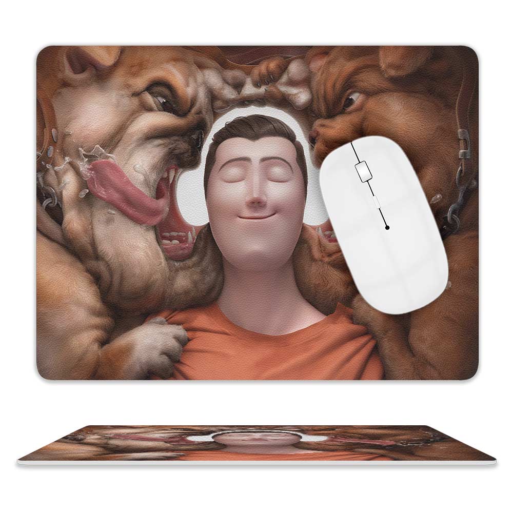 Leather mouse pad with a man's face printed, ideal for gamers, office workers. Smooth surface and durable.