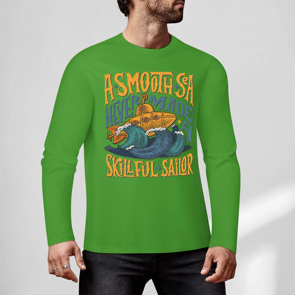Green pure cotton long sleeve T-shirt with 'A SMOOTH SHAKER' graphic for casual wear