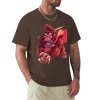 Men's brown cotton t-shirt with red monster graphic print, Inkedjoy 100% cotton crew neck.