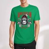 Green cotton t-shirt with AMERICAN LEGEND gorilla graphic print for men, summer fashion, 160g pure cotton.