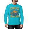 Turquoise pure cotton long sleeve T-shirt featuring ASMODUS Shark Attack graphic for casual wear.
