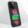 iPhone 15 Pro black TPU case featuring 'TEAM NEXT @ Lolla' design, shockproof protection.