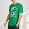 Green cotton short-sleeved T-shirt with Wild Wave California surfer graphic for men, summer fashion.