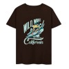 Brown pure cotton surfing T-shirt with Wild Wave California print, summer fashion