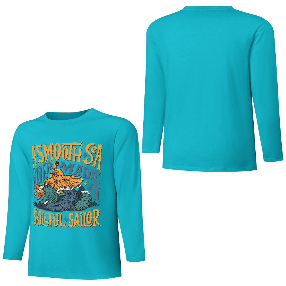 Turquoise pure cotton long sleeve T-shirt featuring ASMOOTH ARE MADE OF SOULFULLY graphic, casual wear.