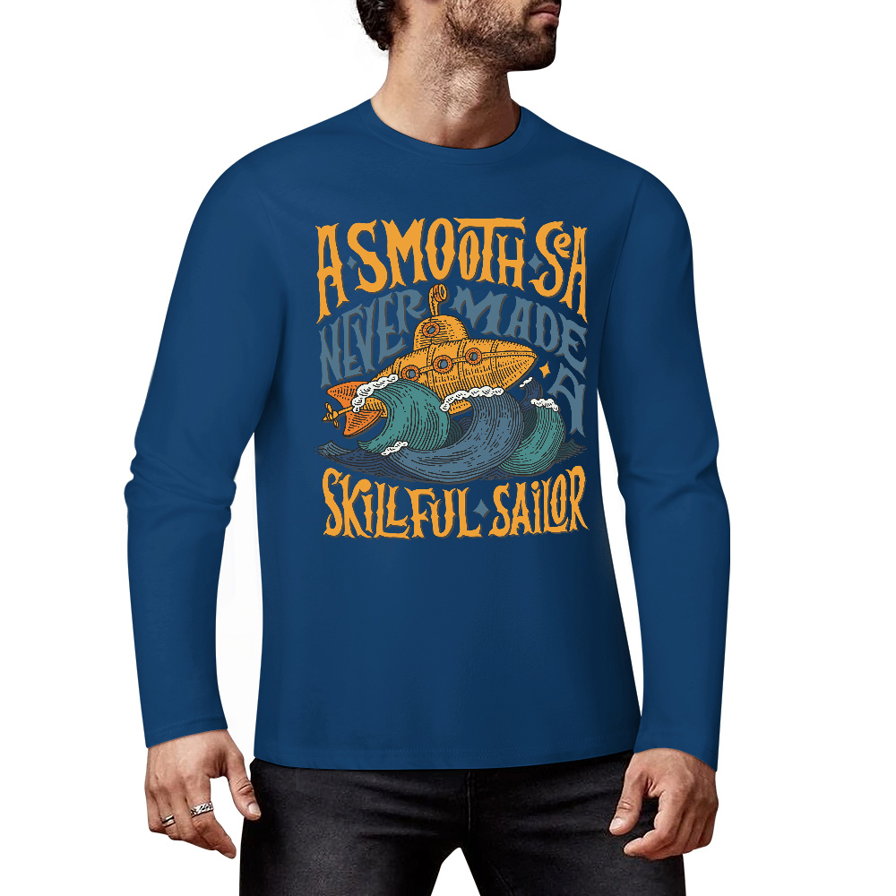 Dark blue pure cotton long sleeve T-shirt with ASMODUS SOULFUL SHAKER graphic, casual wear.