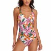 Women's floral one-piece swimsuit, featuring a double shoulder sling design, perfect for summer and beach wear.