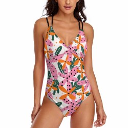 Women's floral one-piece swimsuit, featuring a double shoulder sling design, perfect for summer and beach wear.