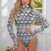 Women's snakeskin print turtleneck long sleeve bodysuit, polyester-spandex blend, stylish and versatile.