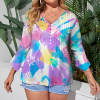 Watercolor petal sleeve top, button-front design, polyester blend, casual wear.