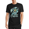 Black cotton surfing tee with "Wild Wave California" print, summer fashion.