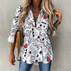 Polyester irregular hem shirt with black lettering and red heart design. A casual fashion top for women.
