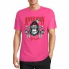 Pink cotton short-sleeved T-shirt with "AMERICAN LEGEND" gorilla graphic print for summer fashion.
