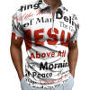 Short sleeve polo shirt with JESUS and inspirational text print, white and red color, for casual wear.