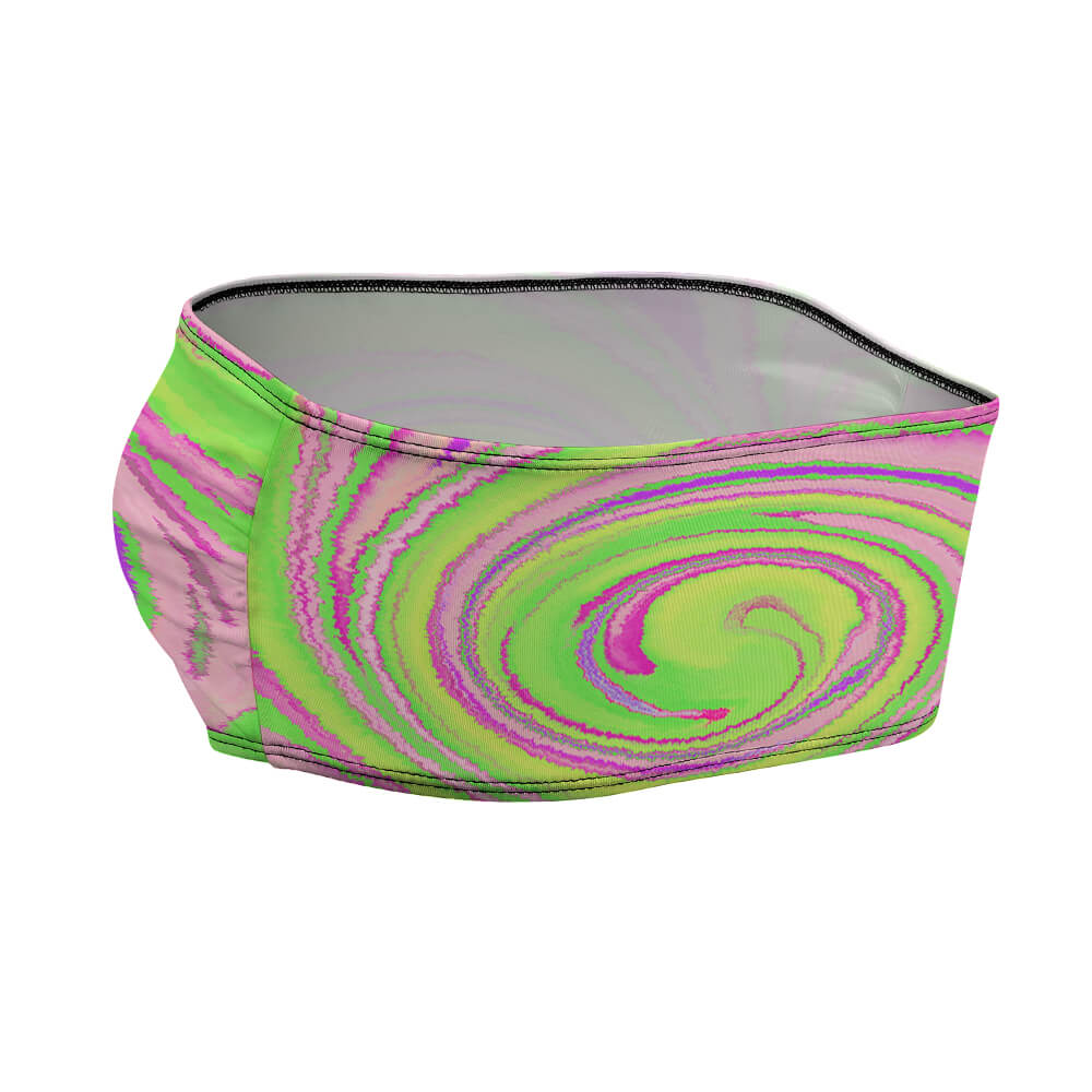 Wrap chest top in swirl pattern, polyester jersey fabric, perfect for summer wear.