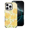 iPhone 16 Fiber Skin Case with yellow floral pattern, protective cover.