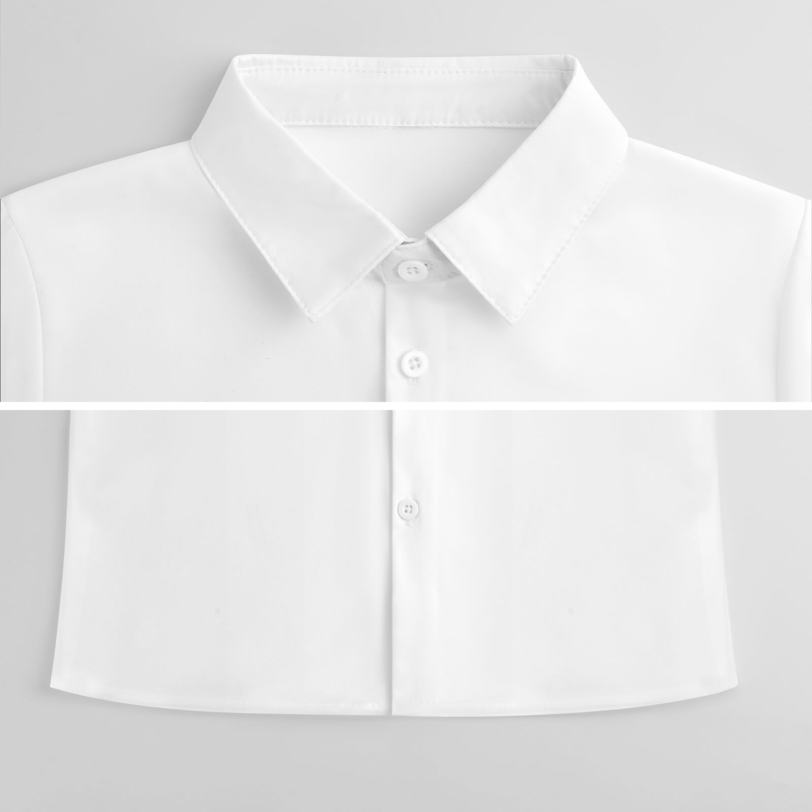 White children's shirt collar, button-down placket, and crisp fabric.