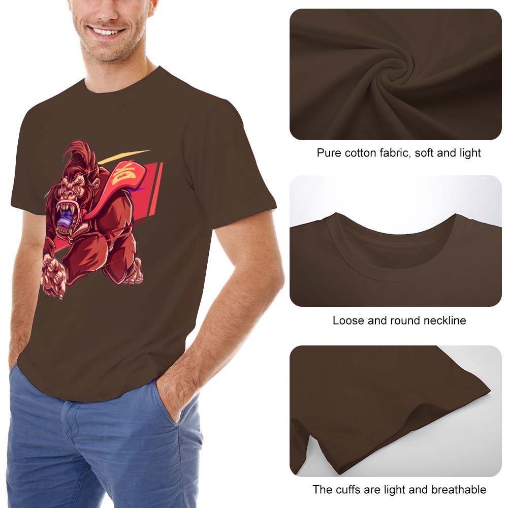 Brown men's cotton t-shirt with a red monster graphic print | Inkedjoy