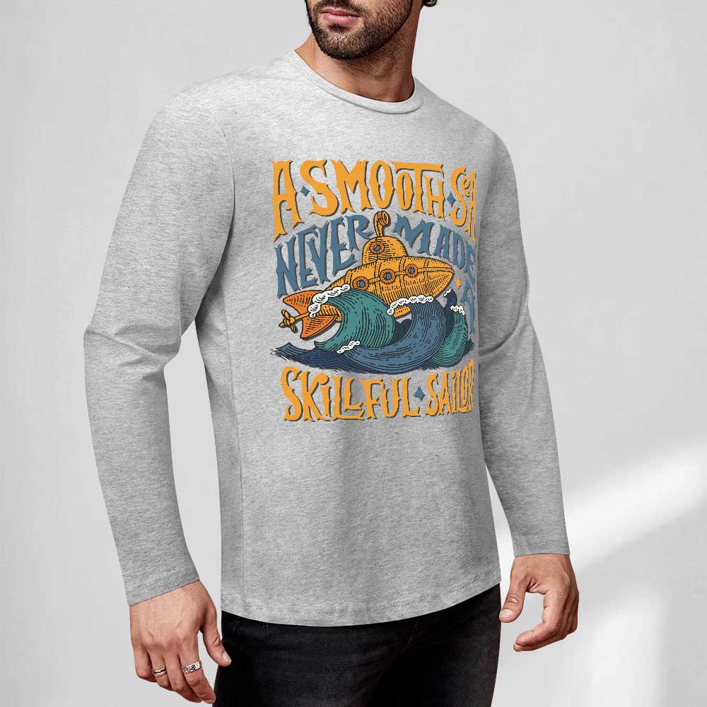 Grey pure cotton long sleeve T-shirt with ASMOOTH ARE MADE OF SOULFULLY graphic, casual wear.