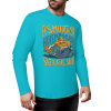 Turquoise pure cotton long-sleeved T-shirt with ASMODUS Shark Attack graphic for casual wear.