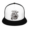 Black and white baseball cap with a rabbit graphic, breathable mesh, and adjustable design, suitable for sports.