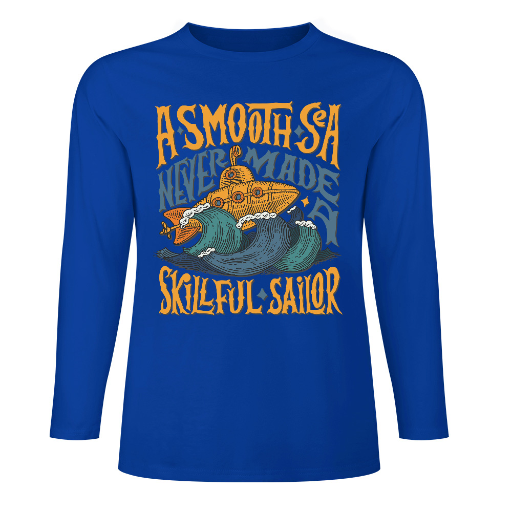 Blue pure cotton long sleeve T-shirt with ASMOOTH ARE MADE OF SOULFULLY graphic, casual wear.