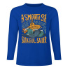 Blue pure cotton long sleeve T-shirt with ASMOOTH ARE MADE OF SOULFULLY graphic, casual wear.