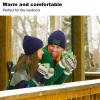 Navy knitted cap couple, warm and comfortable winter wear for outdoors.