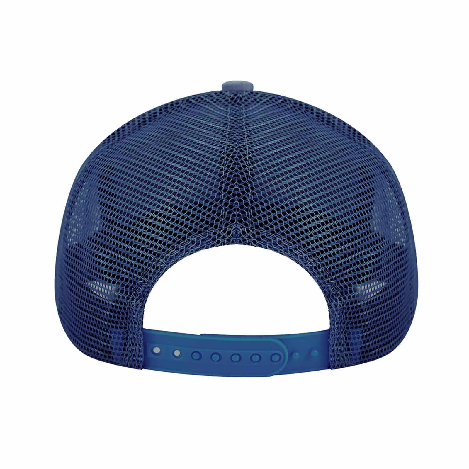 Navy blue mesh back baseball cap, adjustable fit for outdoor wear.