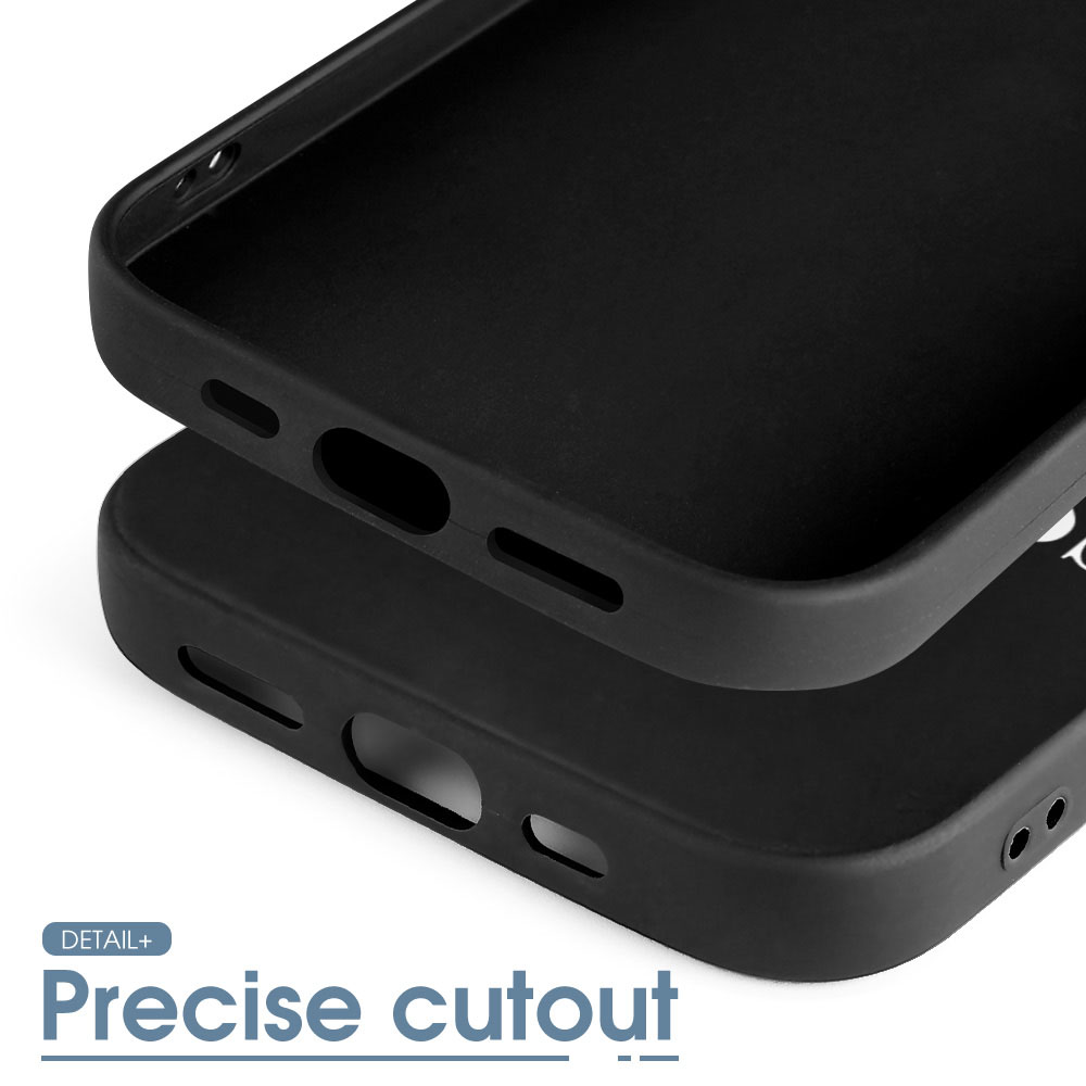 iPhone 15 series black TPU case with precise cutout design for ports and speaker, shockproof protection.