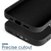 iPhone 15 series black TPU case with precise cutout design for ports and speaker, shockproof protection.
