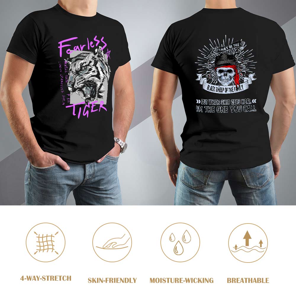 Men's black cotton Fearless Tiger T-shirt, featuring front and back graphic print from the collection. 100% cotton.