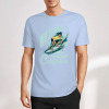 Light blue pure cotton surfing T-shirt with surfer design, summer fashion