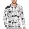 New Zipper Short Sleeve POLO shirt, white with black wine glass pattern.