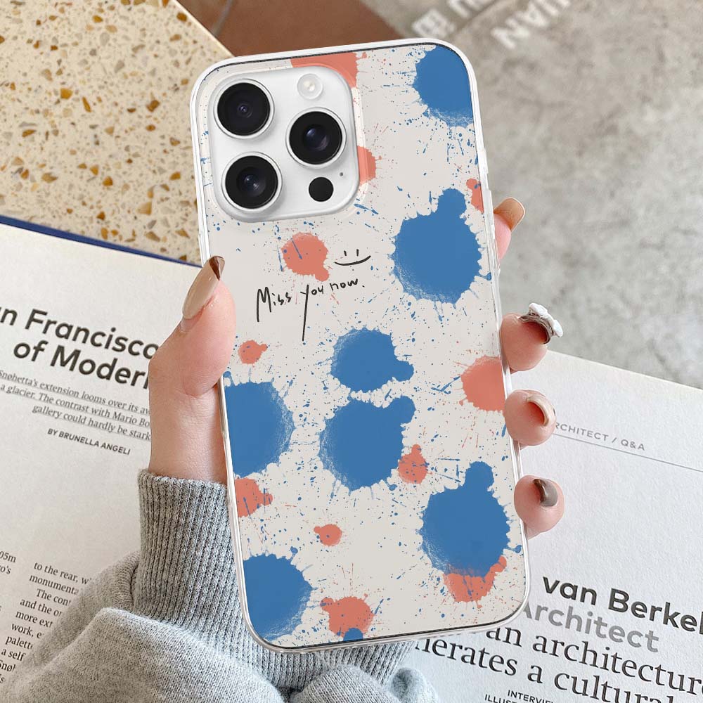 iPhone 16 series case with abstract paint splotch design, TPU material, "For you" text, protective cover, stylish